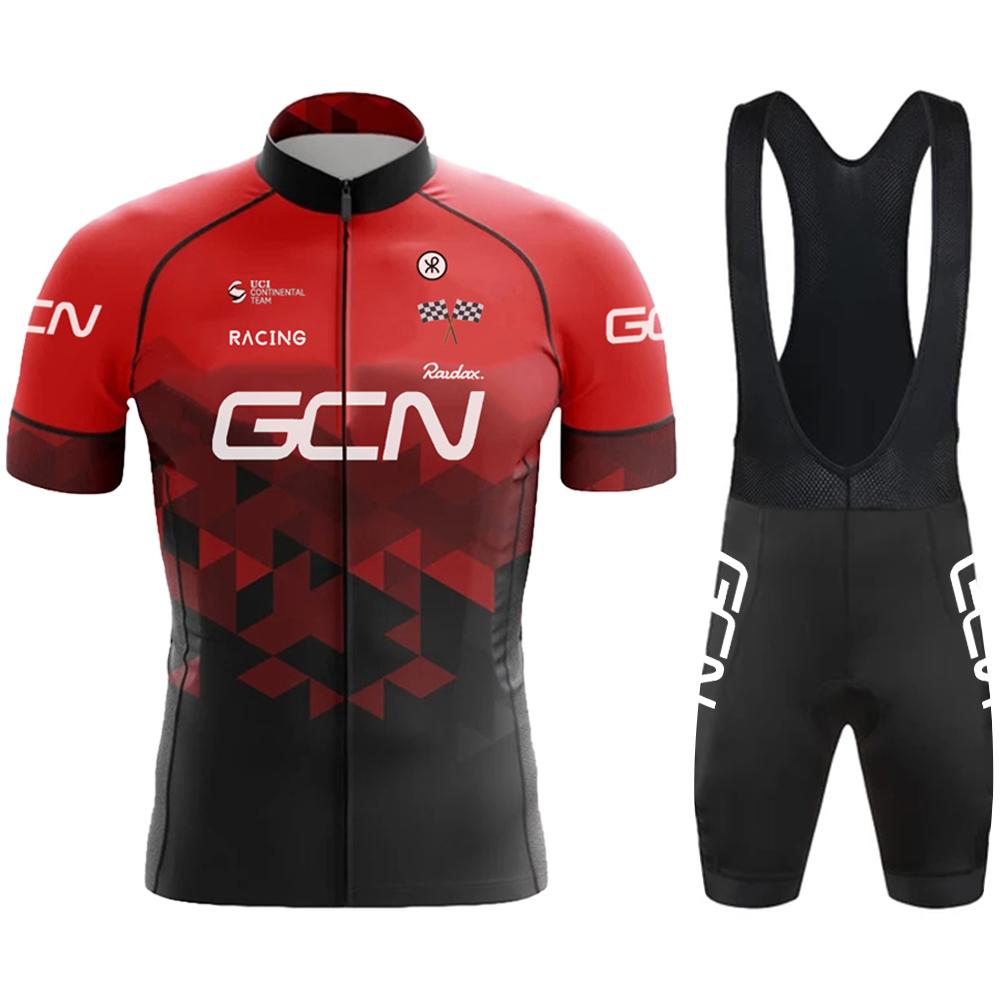 RAUDAX GCN Radtrikot Sets Sommer Herren Kurzarm Fahrradbekleidung Mountainbike Radtrikot Trägerhose Anzug S red