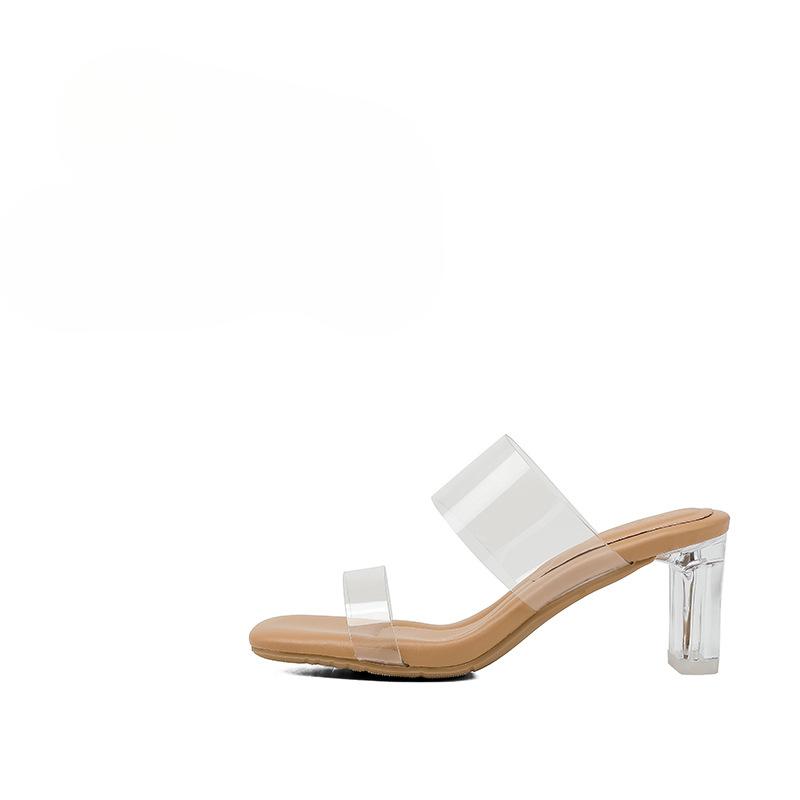 Damenschuhe 2026 Neue Sandalen mit weicher Sohle, transparent, mittlerer Absatz, schlichte Outdoor-Slipper, Pumps mit dickem Kristallabsatz, Sommerschuhe 37