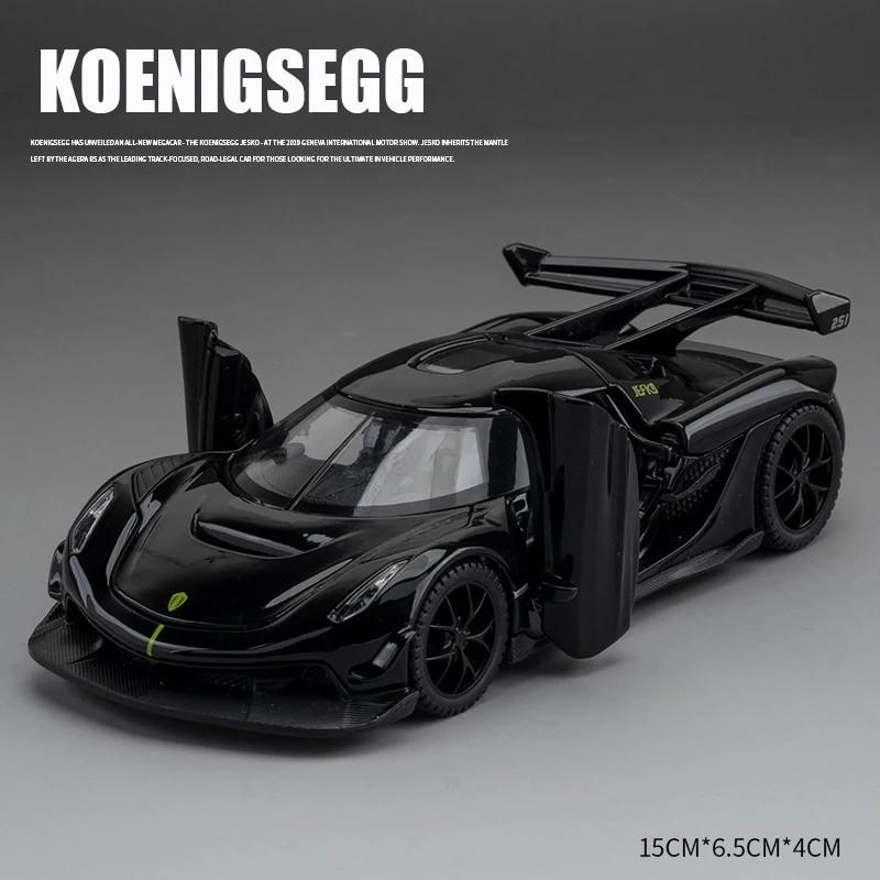 Koenigsegg Jesko Supercar, Druckguss-Spielzeug, Legierung, Automodell, Sound und Licht, Pullback, Kinderspielzeug, Auto, Sammlerstück, Geschenk im Maßstab 1/32 schwarz