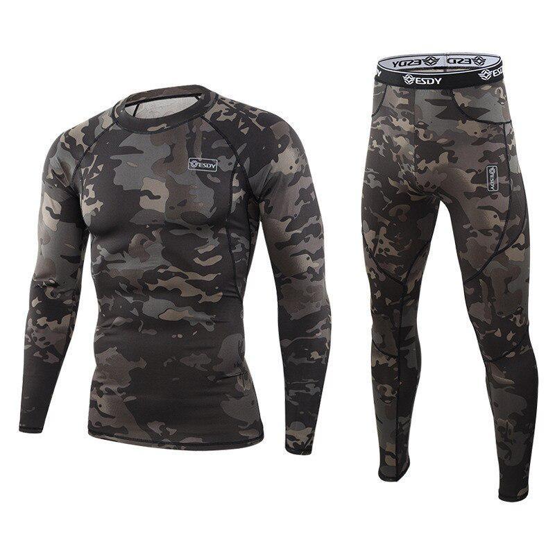 Herren Outdoor Camo Thermo-Unterwäsche, Sportunterwäsche, Fleece, warme Strumpfhosen, Kompression, schnell trocknend, Thermo-Unterwäsche-Set, Herren-Camo-Anzug XL gray