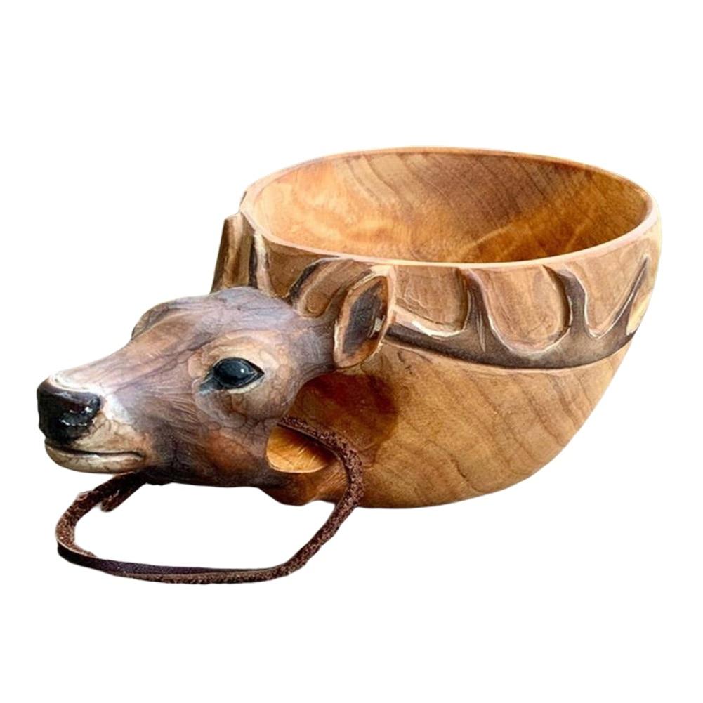 Tragbarer, handgeschnitzter Holzbecher, verschiedene Tierkopf-Formbecher, Outdoor-Camping-Trinkbecher, Küchenzubehör