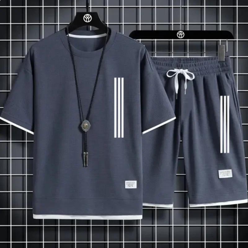 Adidas New Man Trainingsanzüge 2-teilige Kurzarmanzüge Bedrucktes T-Shirt + Jogginghose Sets Sutdent Casual Sommer Sportkleidung XXXL