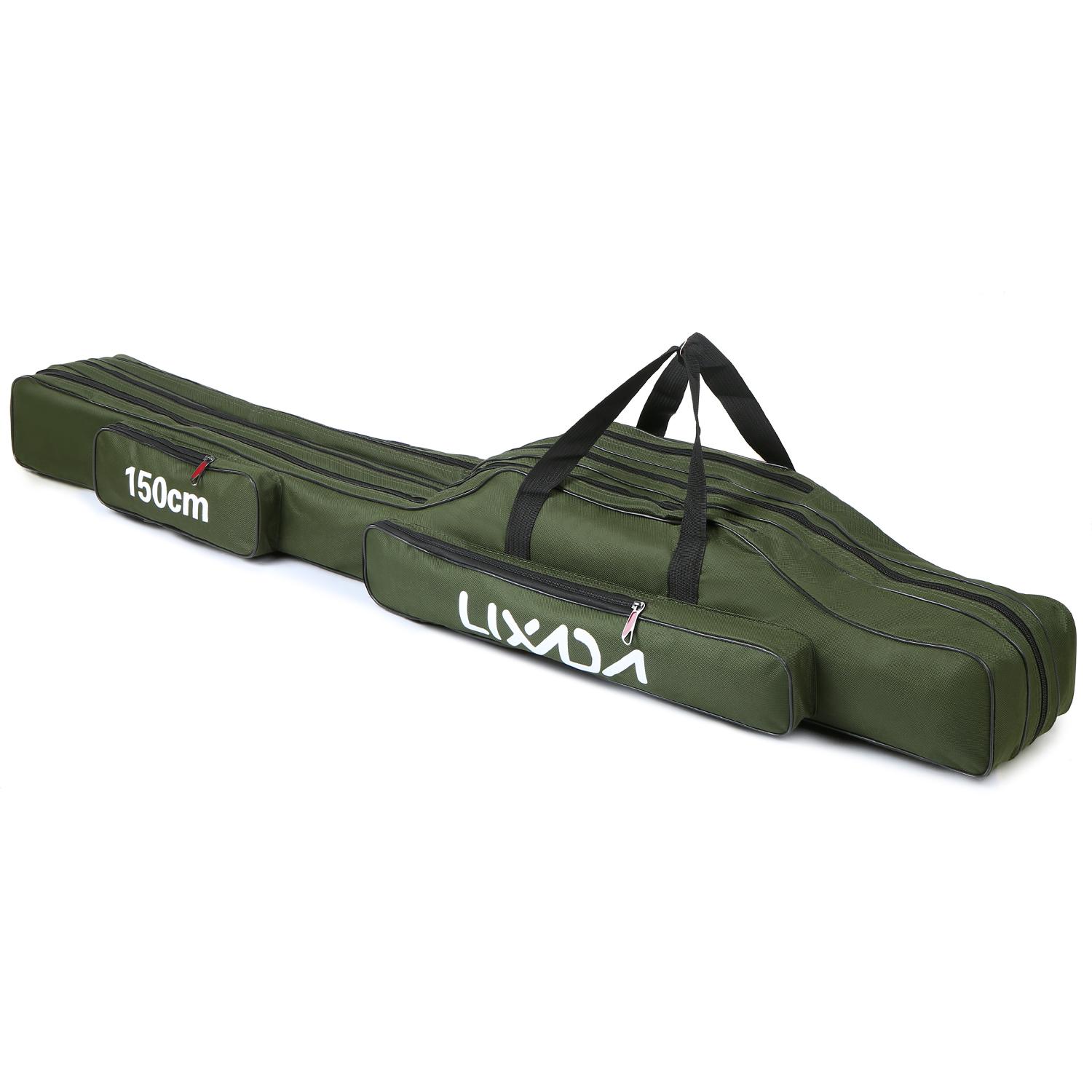 Lixada 3-lagige Angelruten-Tasche, tragbar, zusammenklappbar, Angelruten-Tragetasche, Angelrolle, Tackle-Aufbewahrungstasche 150cm armee grüne
