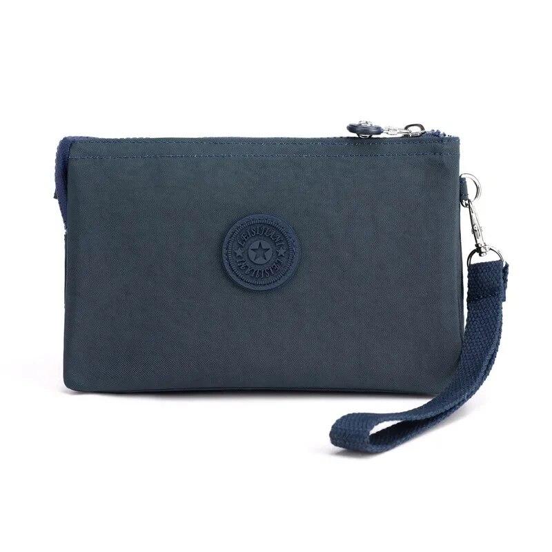 Lässige Nylon-Canvas-Münzen-Geld-Organizer-Taschen für Frauen, mehrschichtige Geldbörse, tragbare Telefon-Kulturartikel, Schlüssel-Aufbewahrung, Handtasche, Handgelenktasche blau