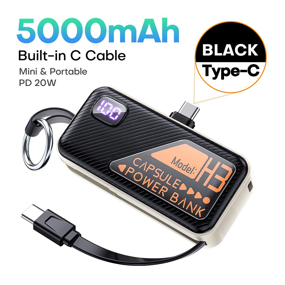 QOOVI Mini Powerbank 5000mah PD 20W Tragbares Ladegerät Schnelles Laden für iPhone 15/14 Pro Samsung Xiaomi Externer Akku Powerbank 5000mAh For Type-C schwarz