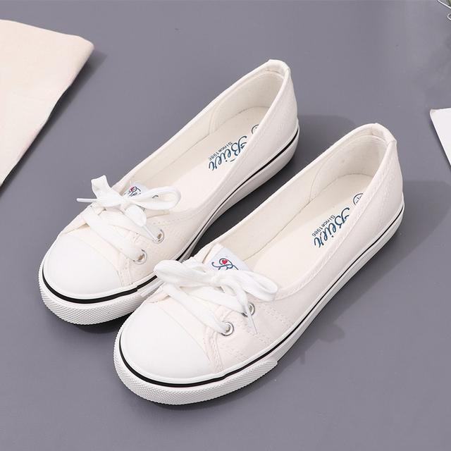 Damenschuhe, Ballerinas, Halbschuhe, lässig, atmungsaktiv, Damenschuhe, Schlupfschuhe, modische Segeltuchschuhe, niedrige Schuhe mit flachem Mund 37 weiß
