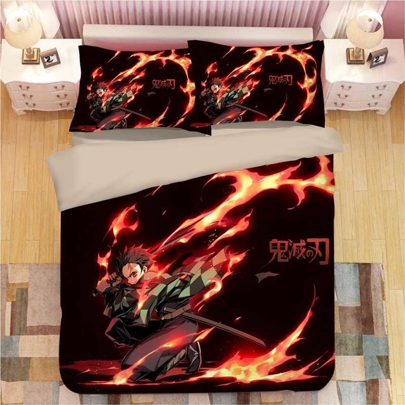 Demon Slayer Bettwäsche-Sets Cartoon Bettdecke Bettwäsche Jungen Kinder Einzel Doppelgröße Weiche Bettwäsche Heimdekor Anime Bettbezüge Eu Double 200x200cm