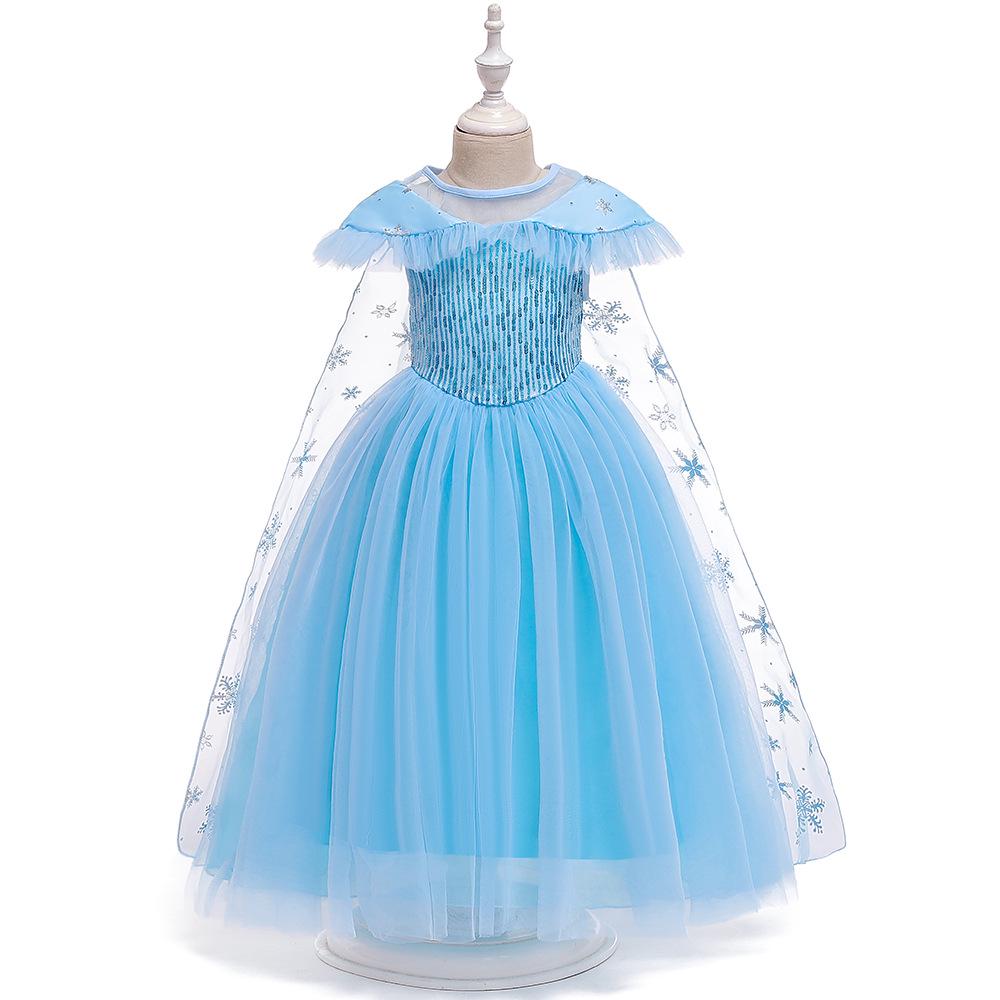 Eiskönigin Elsa Prinzessinnenkleid für Kinder - Pailletten-Abend- und Bühnenkleid für Mädchen 150cm blau