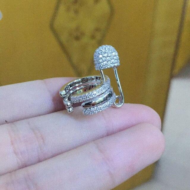 Mode Echt S925 Sterling Silber Einzelne Sicherheit Sicherheit Nadel Ohr Knochen Manschette Schiebe Zirkonia Clip Ohrring 1pc für Frauen