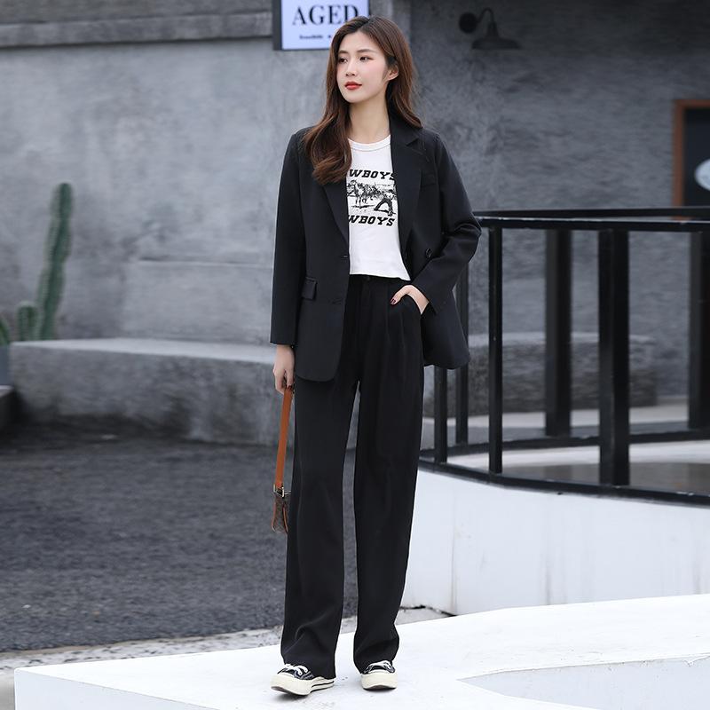 Frühling und Herbst Xiaoxi Jacke Damen Mittel Lang Neu Koreanischer Stil Jacke Damen Lässig Schwarz Locker Kleiner Anzug 2XL