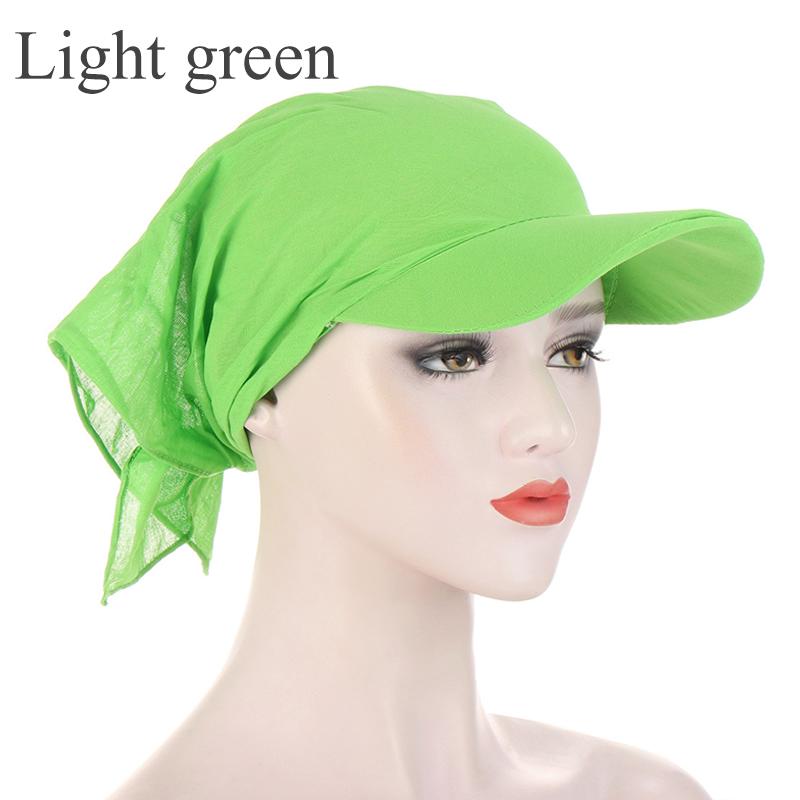 1 Stück Damen-Turban-Kappen, Durag-Krempe, Sonnenblende mit vorgebundenem Kopftuch, Hijab, Muslim, reine Farbe hellgrüne
