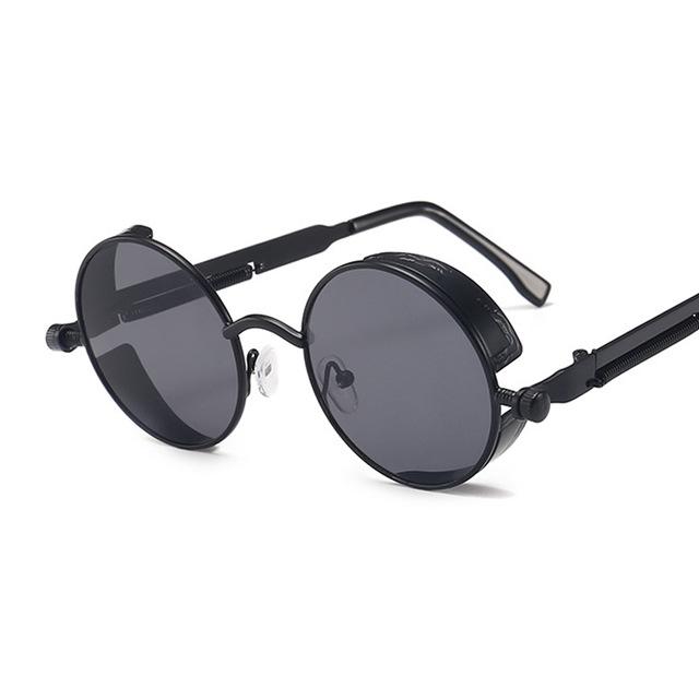 Klassische Gothic Steampunk Sonnenbrille Herren Damen Vintage runder Metallrahmen Sonnenbrille nicht polarisierte Brille schwarz/grau