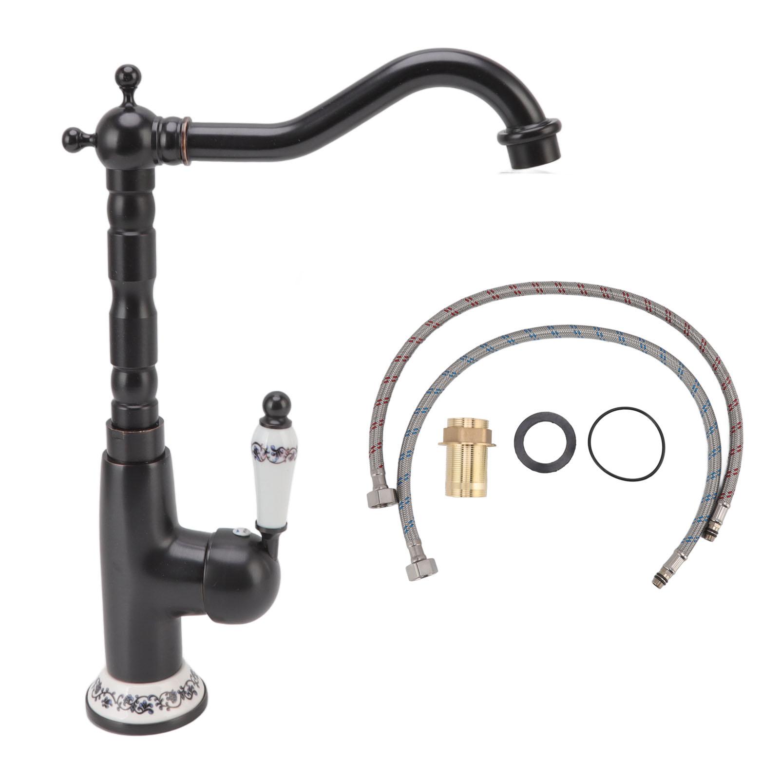 Antike Armatur Retro-Stil Porzellanventil Langer Auslauf Robuste Messing Drehbar Antike Mischbatterie für