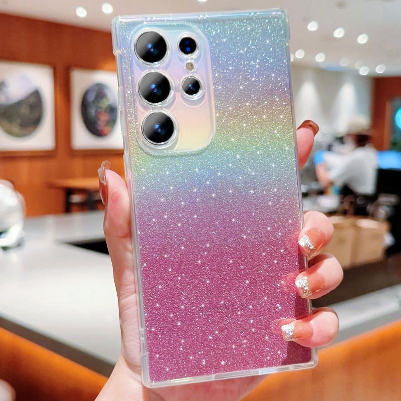 Für Samsung S24 FE S23 Ultra S22 S21 Fe A54 Tpu Stoßfestes, klares, weiches Case mit Sternenhimmel und funkelnder Abdeckung für iPhone 16 Pro Max 15 Pro 14 13 12 11 Samsung S23 Ultra rosa