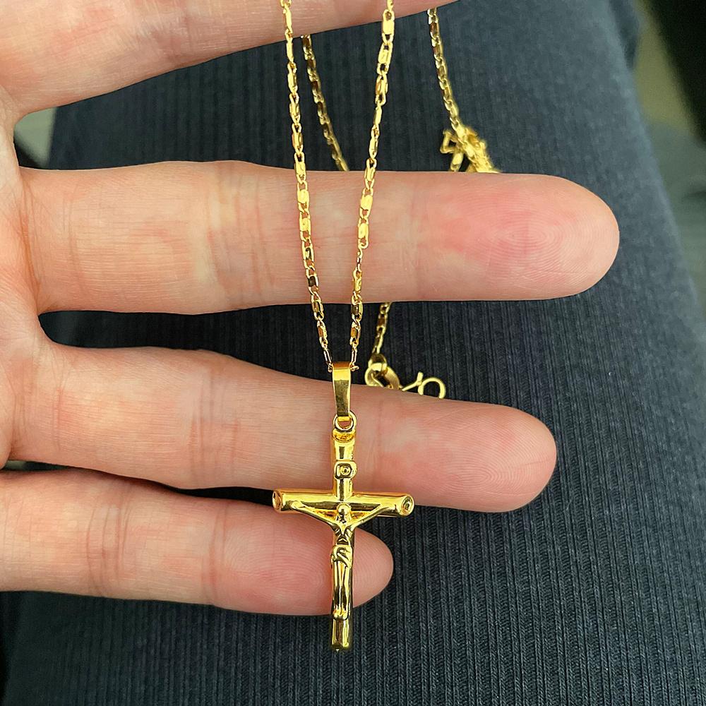 Neue Echte Goldkette Vergoldete Kreuzkette Damen & Herren Partner Schmuck Geschenke 50cm