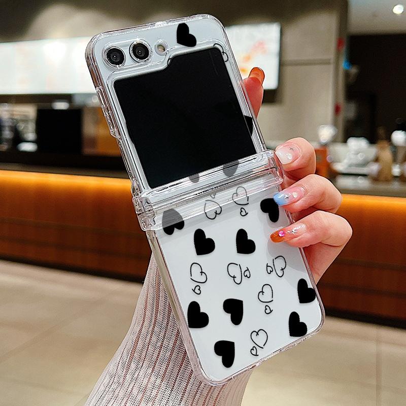 Transparente Handyhülle mit Liebesblumen-Motiv für Samsung Galaxy Z Flip 6 5 4 3 Flip 5 Flip 6, stoßfest, schlank, harte Rückseite For Galaxy Z Flip 5 gray