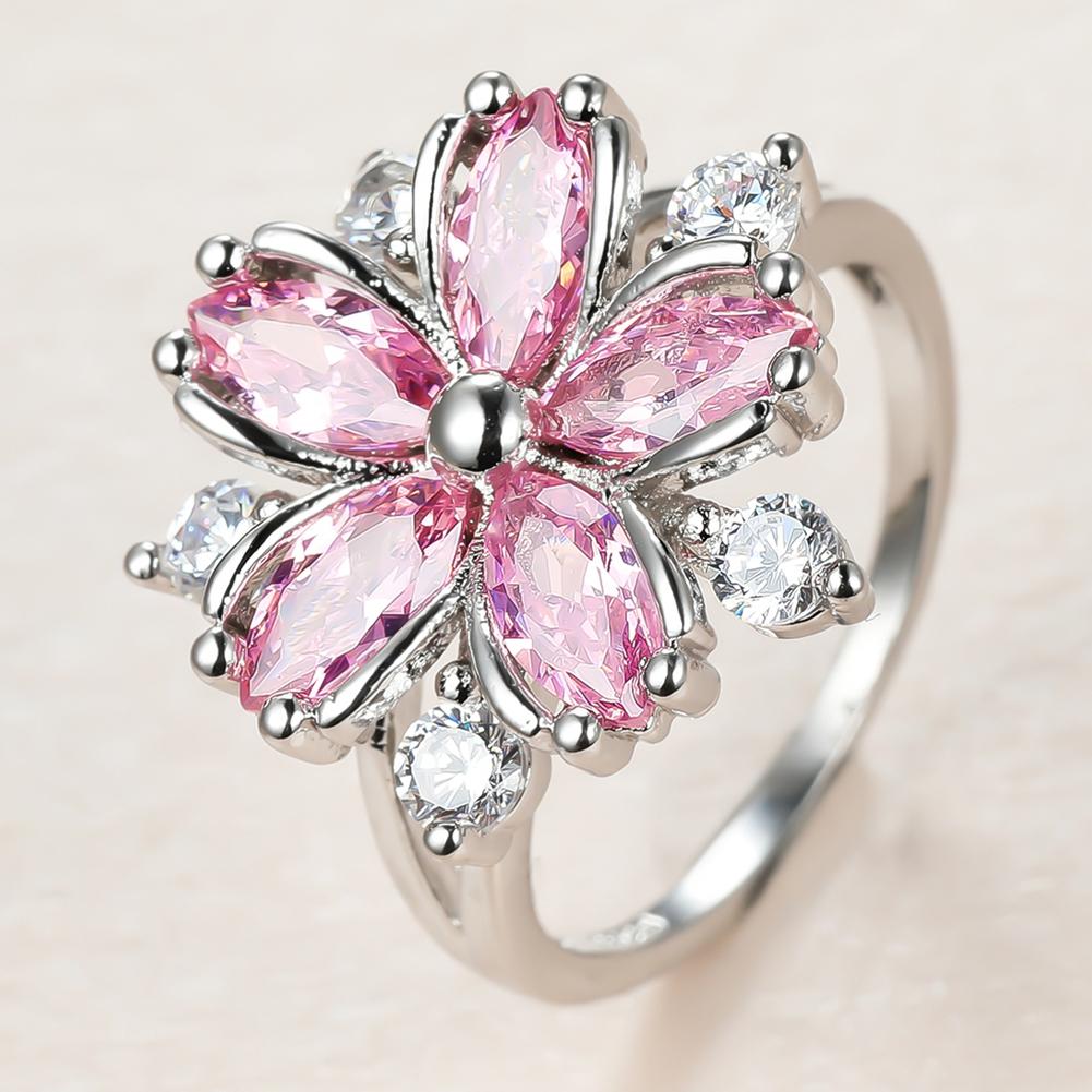 Elegante Mode-Prinzessin-Verlobungsringe für die Braut, Schmuck, romantische Blüte, rosa Stein-Damenringe 10 rosa