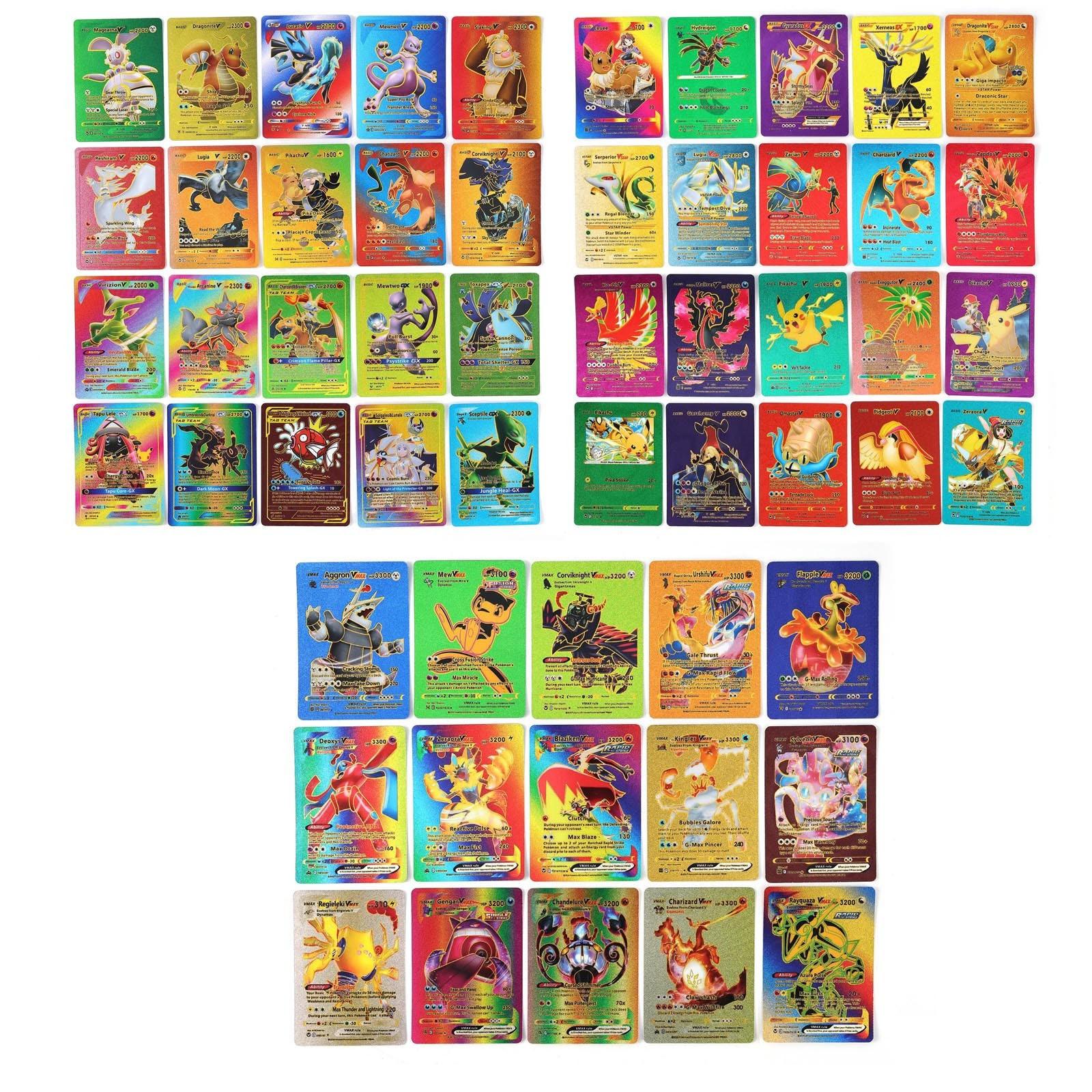 55 Stk. (11 seltene GX + 15V-max + 14V + 7 Pikchu CosPlay + 4 Basic + 2 seltene + 2 mysteriöse FD) TCG-Goldkarten-Sets für Geschenke, Sammlung, Fans One Size