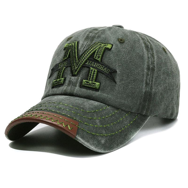 Unisex Baseball Cap M Brief Stickerei Papa Hut Frauen Männer Outdoor gewaschene Baumwolle Cap 56cm-60cm armee grüne
