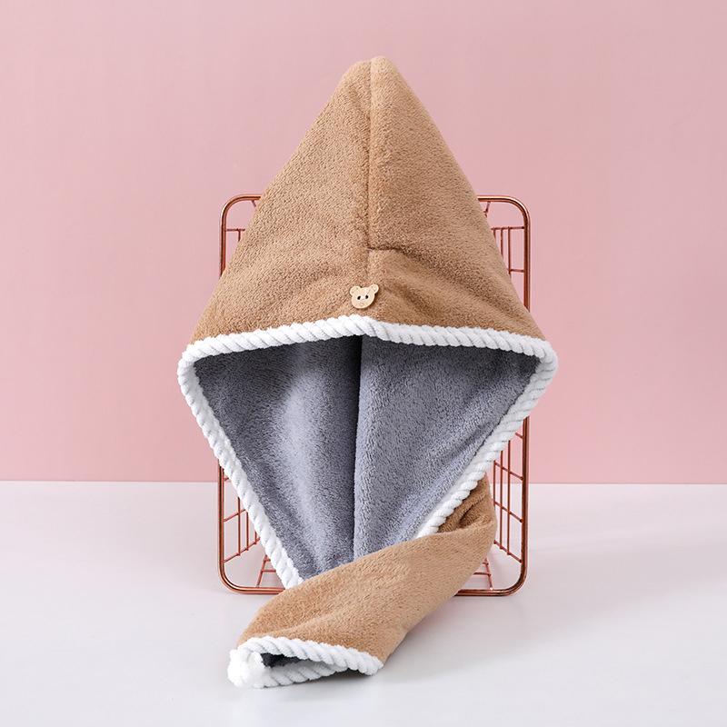 Doppelt dickes Handtuch zum Trocknen der Haare, beidseitig verwendbare Kappe zum Trocknen der Haare, Badezimmer-Zubehör, Stillkappe mit Schnalle, Sauna-Spa-Handtuch kaffeebraun