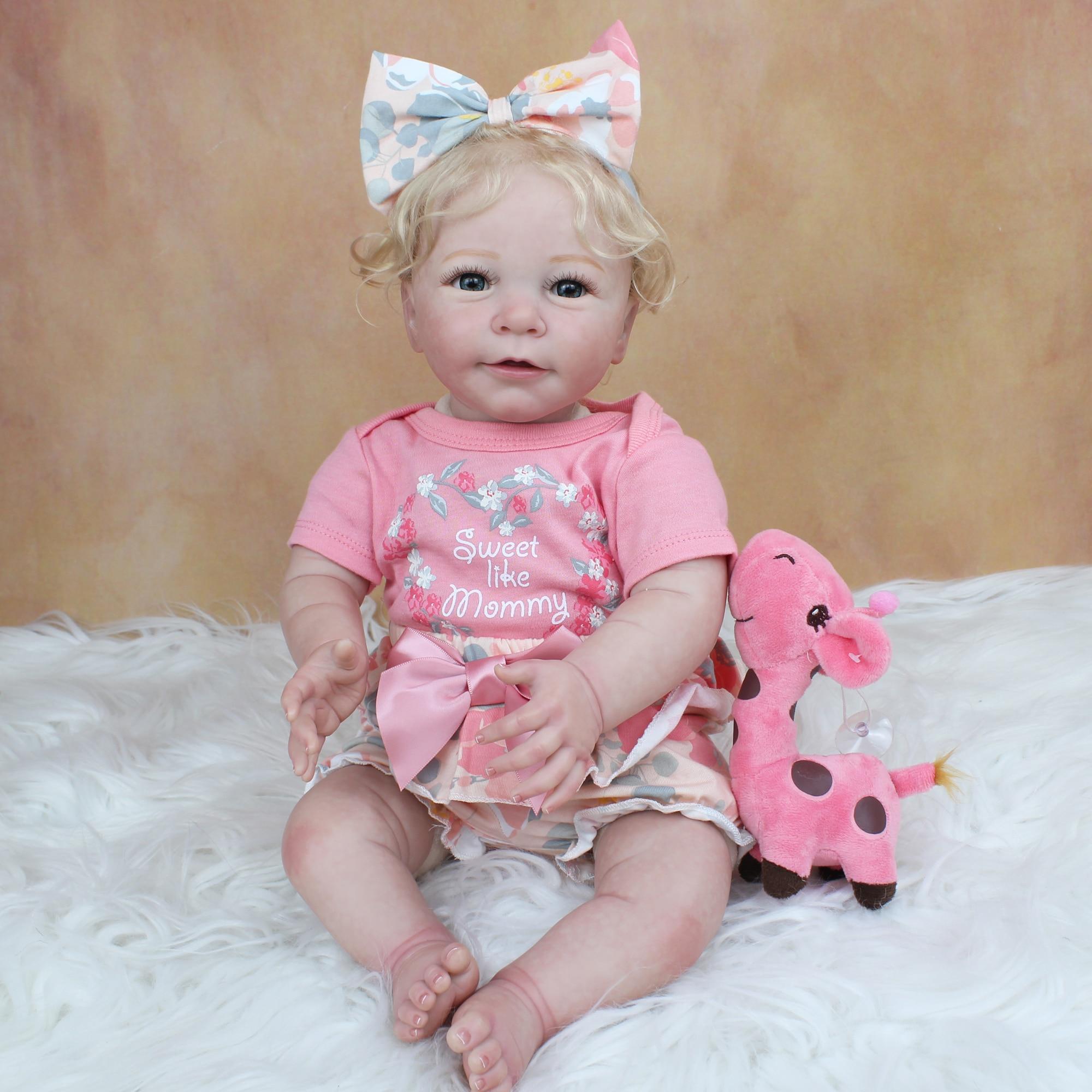 BZDOLL 3D-Paint Skin 55 CM Weiches Silikon Reborn Baby Doll Lebensechte Prinzessin Kleinkind Mädchen Spielzeug Lisa Bebe Dress Up Boneca Alive Geschenk 55cm 3D-paint Skin Doll