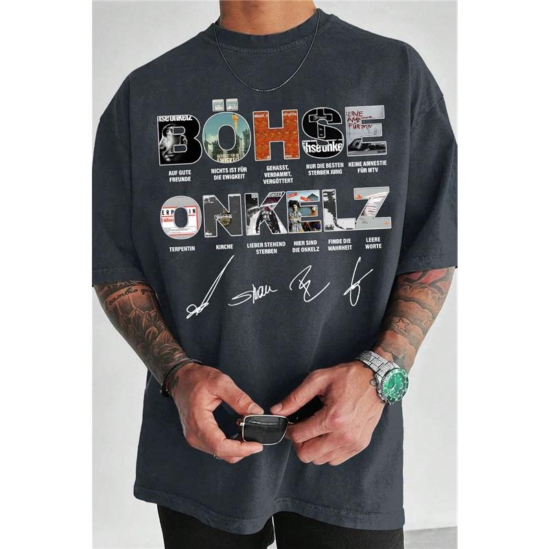 Band Böhse Onkelz Global Tour Mercah T-Shirt Deutsche Heavy Metal Band Tee Oversized Y2k Lässig Baumwolle Locker Herren Damen T-Shirts Weiblich Männlich Kleidung S gold