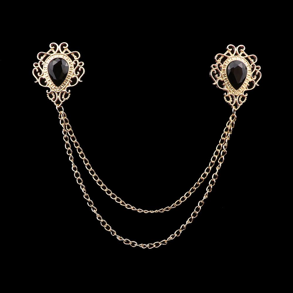 Mode Gentleman Quastenbrosche für Herren Anzug Hemdkragen Kristall Kreuzkette Anstecknadel Strass Retro Hochzeitsaccessoires black
