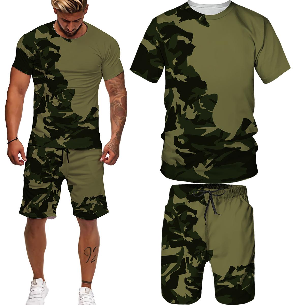 Sommer Camouflage T-Shirts/Shorts/Anzüge Herren T-Shirt Shorts Trainingsanzug Sport Stil Outdoor Camping Jagd Casual Herren Kleidung XL