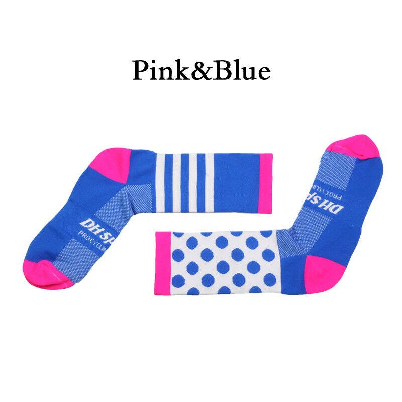 Männer Outdoor-Sport Radfahren Kompression Socken Unisex Atmungsaktive Fahrrad Socken Hot L rosa/blau