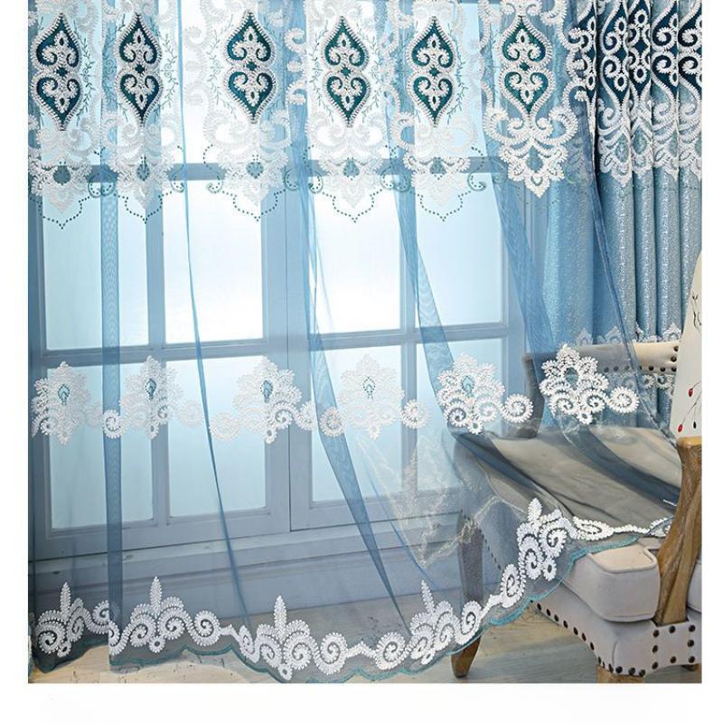 Europäischer Stil, bestickte Vorhänge, Wohnzimmer, Balkon, Sonnenschutz, durchscheinende Vorhänge, Haken-fertiger Verdunkelungs-Türvorhang 280*270cm