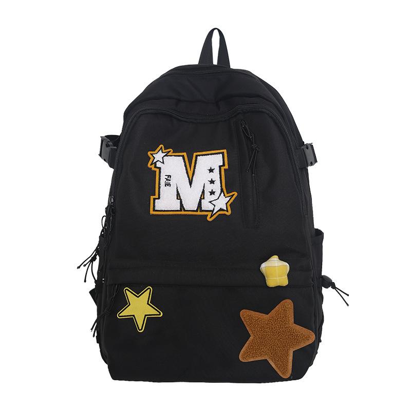 Schulrucksack für Oberstufenschüler, Schulrucksack mit großem Fassungsvermögen im koreanischen Stil, modisch und niedlich, Rucksack für Musterschüler schwarz