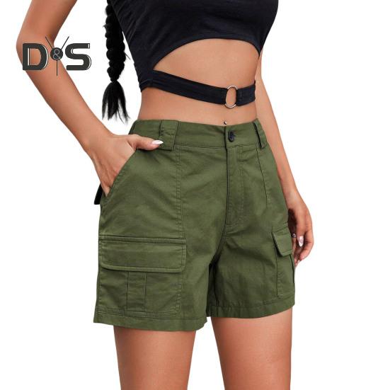 Damen Cargo-Shorts, lässige knielange Bermuda-Cargo-Shorts mit Taschen, Sommer-Baggy-Shorts mit weitem Bein, Wander-Outfits M armee grüne