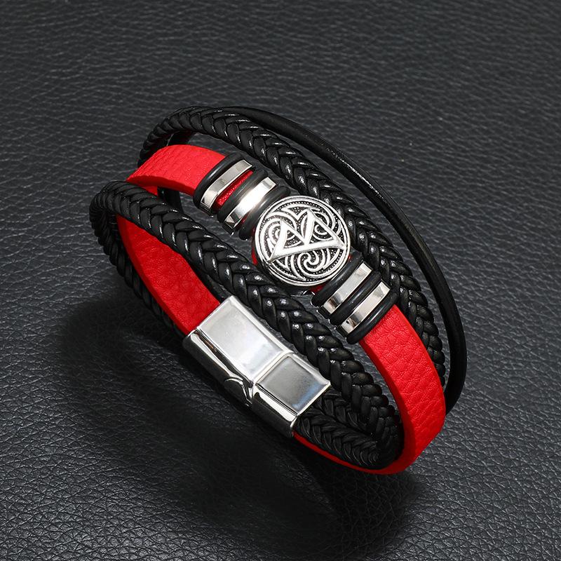 Mode trendige Männer Lederarmbänder Mode All-Match mehrschichtige geflochtene Lederarmbänder Schrift Kompass Teufelsauge 21CM