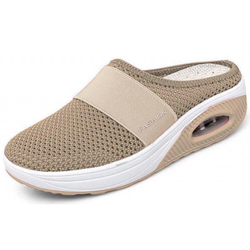 Damen Wanderschuhe mit Luftpolster, orthopädische Slipper, Diabetiker-Damen-Plateau-Pantoletten, Mesh, leichte Slipper, Keilabsatz, Damen-Sneaker 43 khaki
