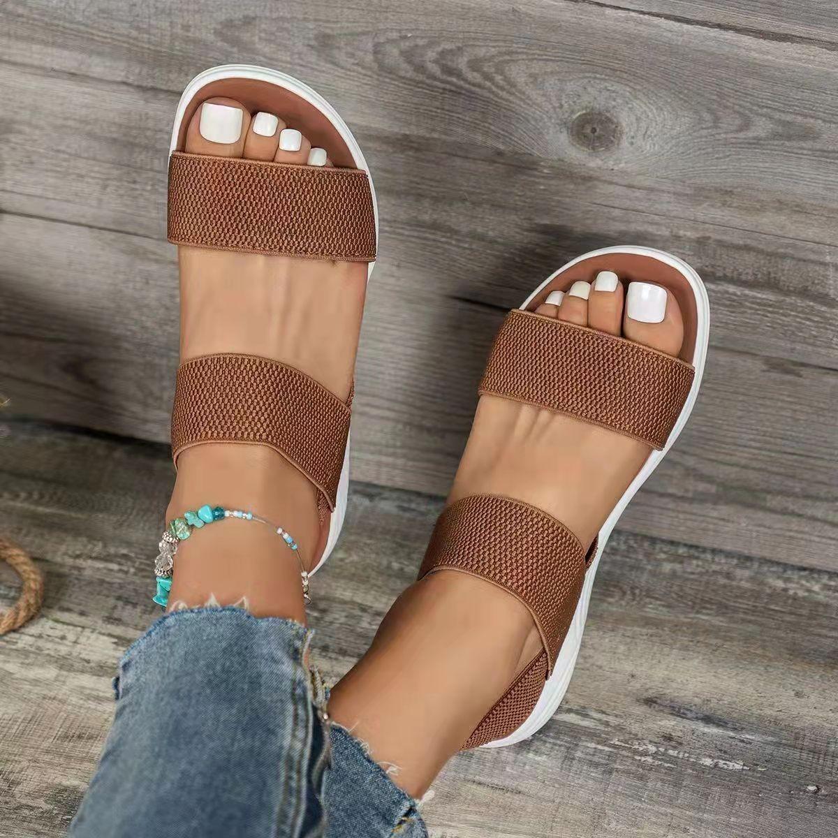 Damen Sandale Keil Plateau Gemütliche Sandalen Damen Outdoor Strand Casual Fischmaul Sportsandalen Damen Sommerschuhe 2024 39 braun