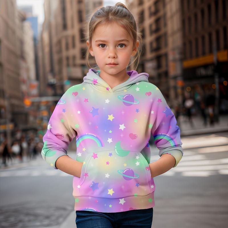 Mädchenkleidung Regenbogen Freunde Bedruckte Hoodies Herbst Kinderkleidung Langarm Mode Tops Kinderkleidung Kind Jungen Kleidung 120CM pink