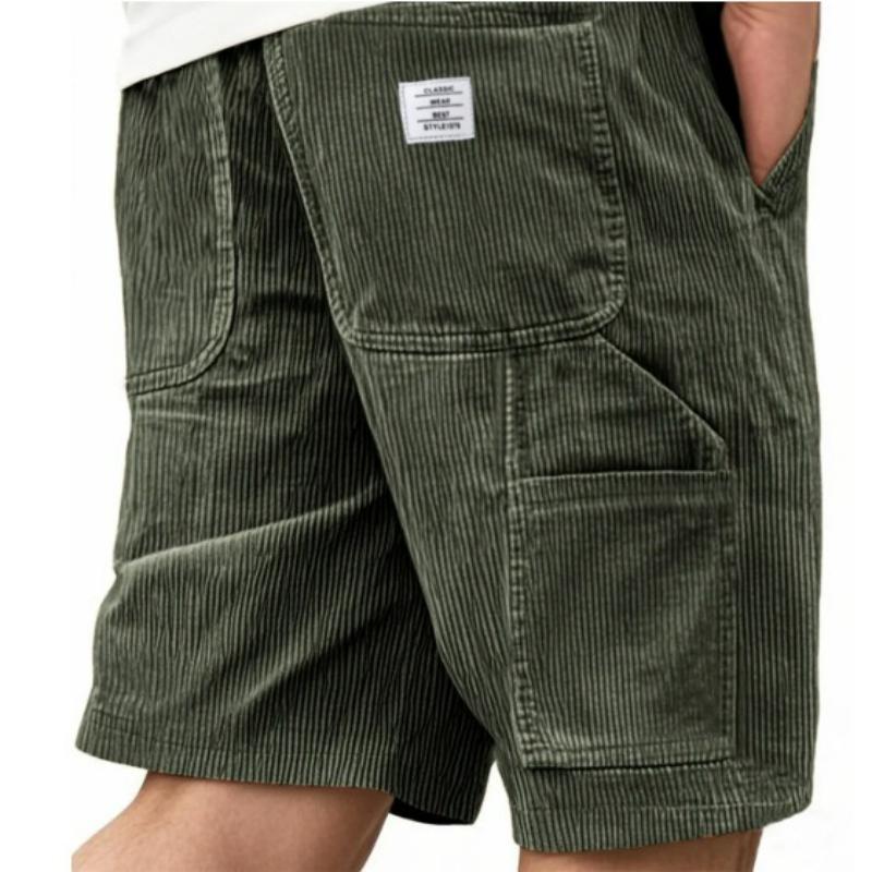 Herrenmode Mehrere Taschen Besticktes Etikett Werkzeug Retro Cordhose S dunkelgrüne