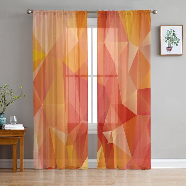 Polygon Orange Geometrische Tüll Voile Vorhänge Hotel Home Decor Gardinen Für Wohnzimmer Schlafzimmer Chiffon Bedruckte Vorhänge 1 PCS W100XH250cm