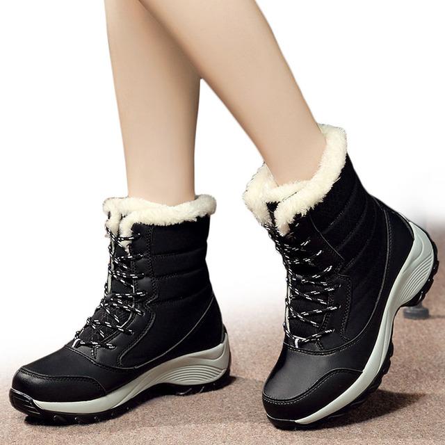 Schneestiefel Plüsch Warme Stiefeletten für Damen Winterschuhe Wasserdichte Stiefel Damen Damen Winterschuhe Booties Botas Mujer 42 schwarz