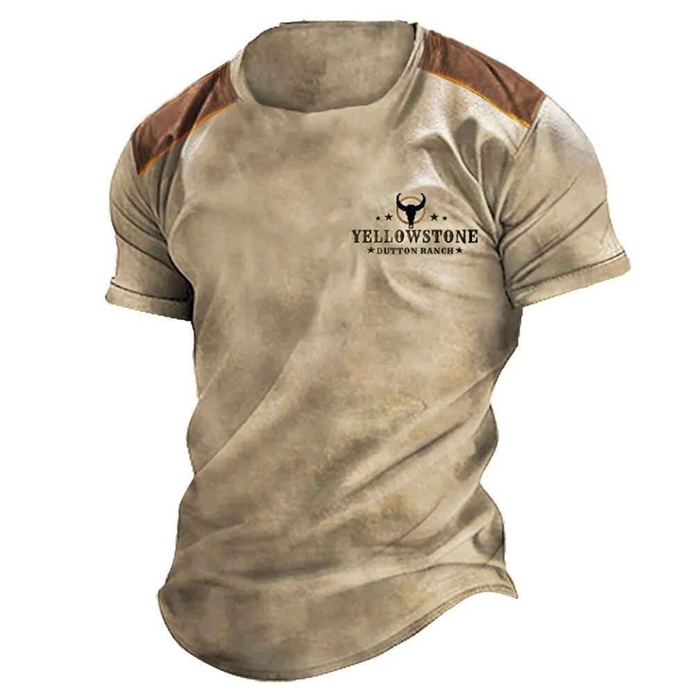 Vintage Männer T Shirt Yellowstone National Park 3D Druck T-Shirts Übergroßen Kurzarm T Outdoor Streetwear Tops Kleidung L weiß