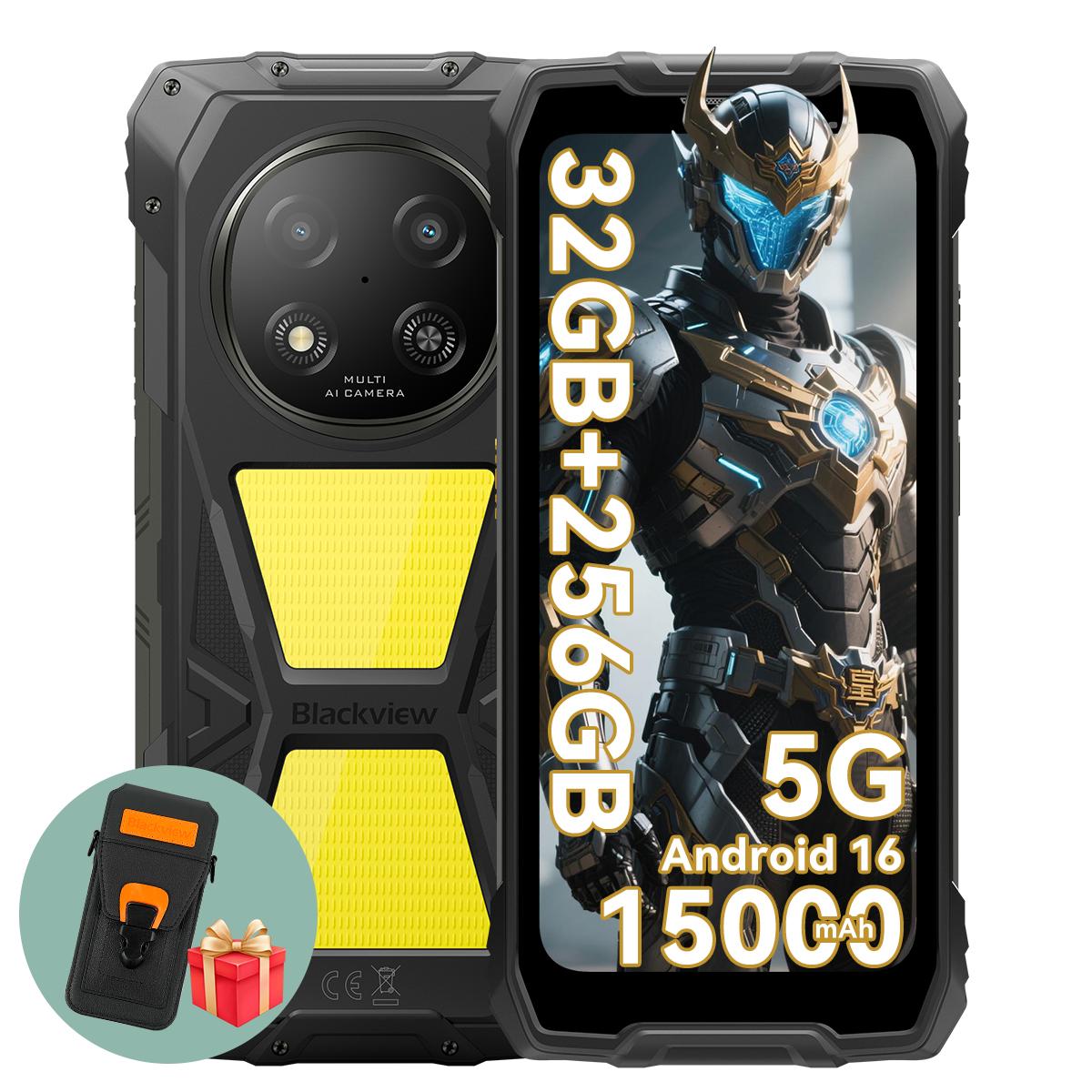 Blackview ROCK 2 Pro Robustes Mobiltelefon, 8 GB RAM, 256 GB ROM, 5G, Android 16, 15000 mAh Smartphone with a phone case schwarz