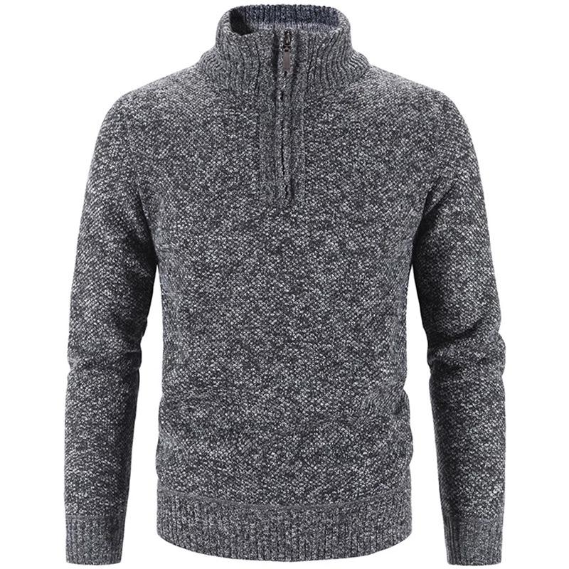 Winter herren Fleece Dicker Pullover Halb Zipper Rollkragen Warme Pullover Qualität Männlich Schlank Gestrickte Wolle Pullover M dunkelgraue
