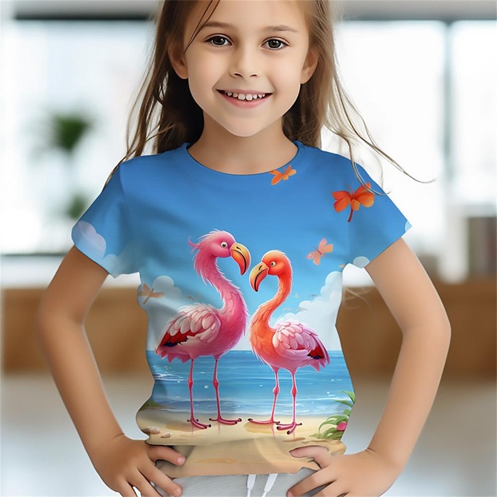 Mönchskran 3D-Druck Mädchen T-Shirts Kinder Geschenk T-Shirt Tier T-Shirt für Mädchen Kurzarm Lässiges Oberteil T-Shirt Kinderbekleidung 100