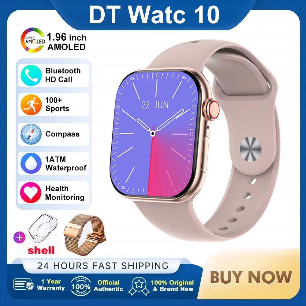 2026 Neue DT Watch 10 Smartwatch für Herren und Damen 3D-Menü 16 GB Großer Speicher TWS Kopfhörer Videowiedergabe NFC Smartwatch für Apple mesh belt rosa