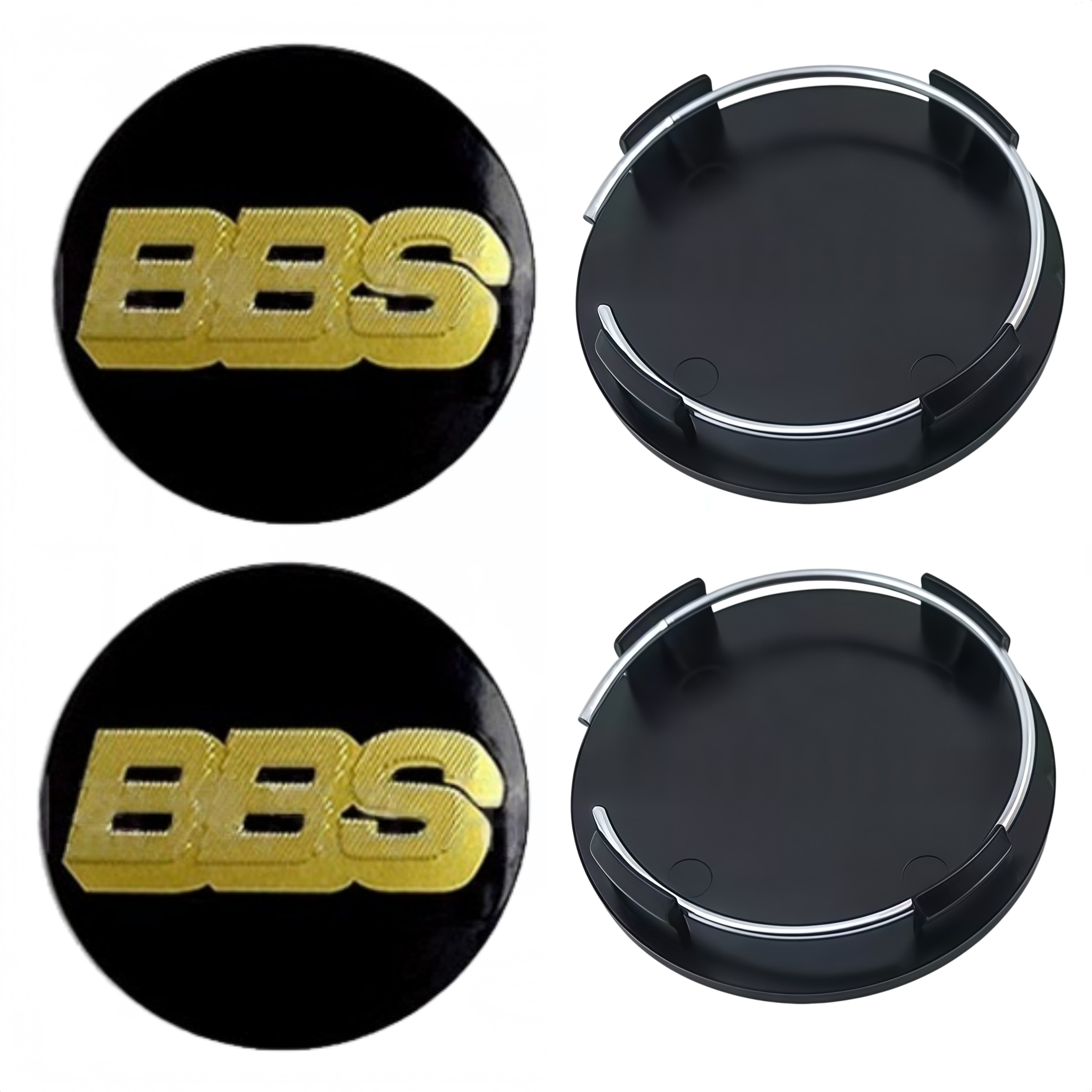 4 Stück 65mm BBS Logo Emblem Plakette Auto Radnabendeckel Räder Radkappen Auto Nabenfelgenabdeckung Ersatz Auto Zubehör Black Gold schwarz