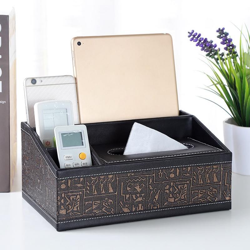 Kreative Haushaltswaren Multifunktionale Taschentuchbox Desktop Fernbedienung Aufbewahrung Leder Schubladenbox black
