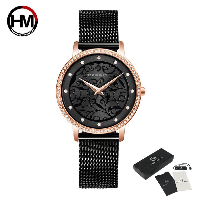 Frauen Strass Uhren Mode Weiße Blume 3D Gravur Zifferblatt Gesicht Japan Mov't Wasserdichte Top Luxus Marke Damen Uhren