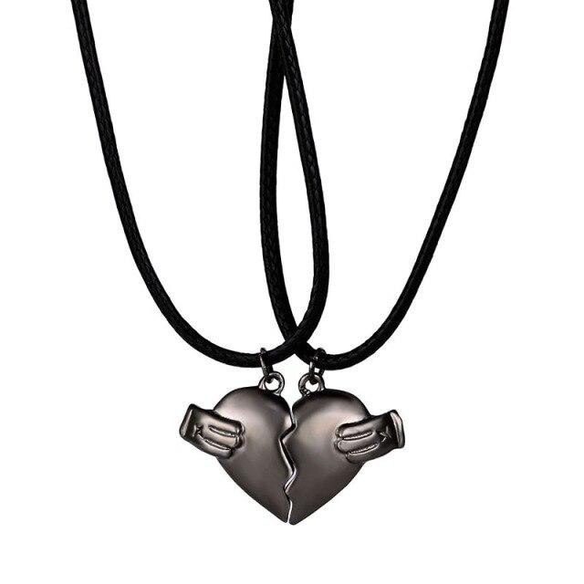 2 Stück/Paare Paar Halskette Magnetischer Herzanhänger Kupfer Seil Kette Charm Halskette Für Frauen Männer Geschenk Schmuck black