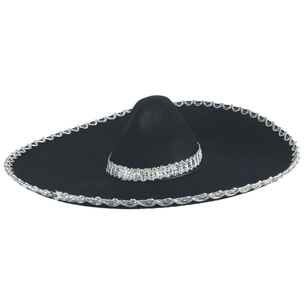 Großer Sonnenhut Sombrero Hut Aufgerollte Krempe Mexikanische Mützen Festivalzubehör Mexiko Hut Partyhut silber/schwarz