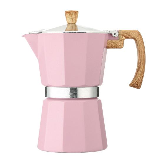 Moka Pot Espresso Maker Leicht zu reinigende Herd-Kaffeemaschine aus Aluminium, kubanische Kaffeemaschine im italienischen Design für vollen Geschmack 150ML rosa